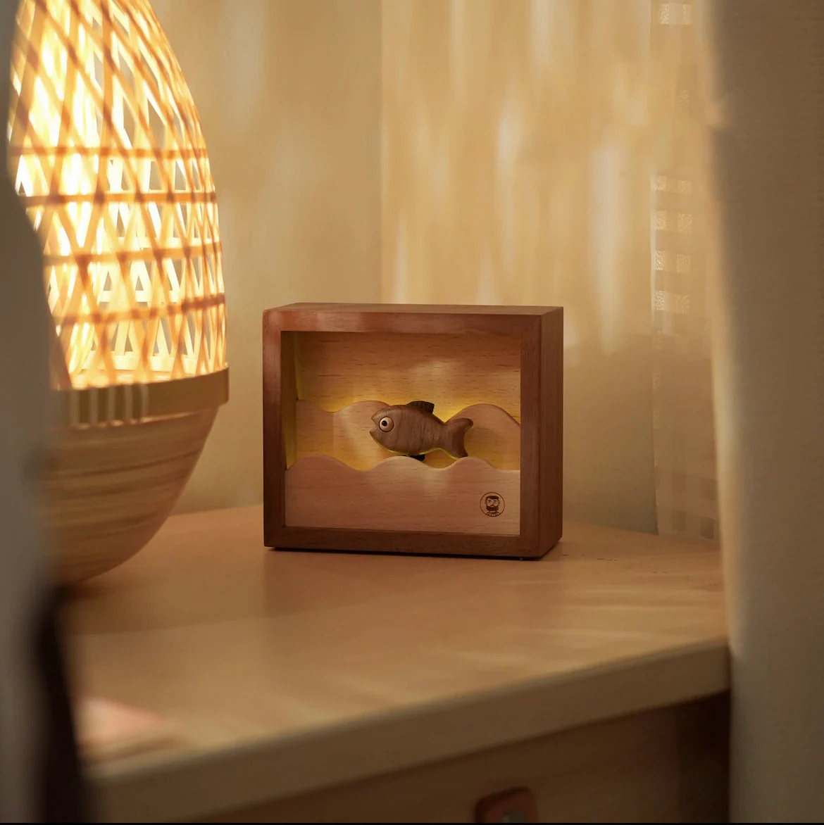 Original Handcrafted Walnut Wood Fish Night Light - Unique Artwork for a Charming Space - Unique Gift Home Decoration - Image 4
