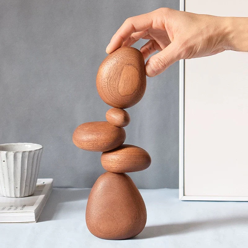 Balance Magnetic Wooden Stones – Handcrafted Solid Wood Balancing Sculpture - Image 3