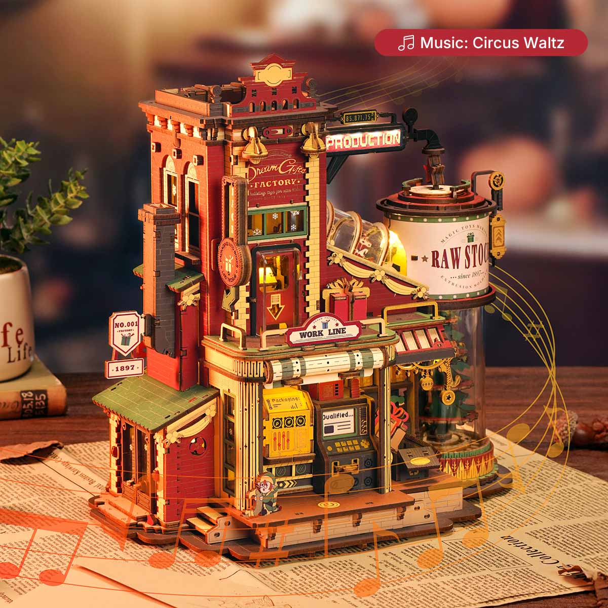 Christmas Dream Gift Factory 3D Wooden Puzzle Music Box - Image 3
