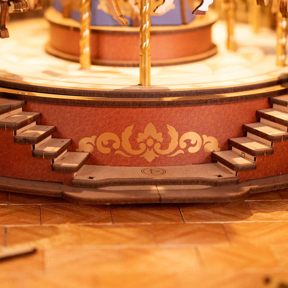 Classic Carousel 3D Wooden Puzzle — Rotating Music Box with LED Lights - Image 3