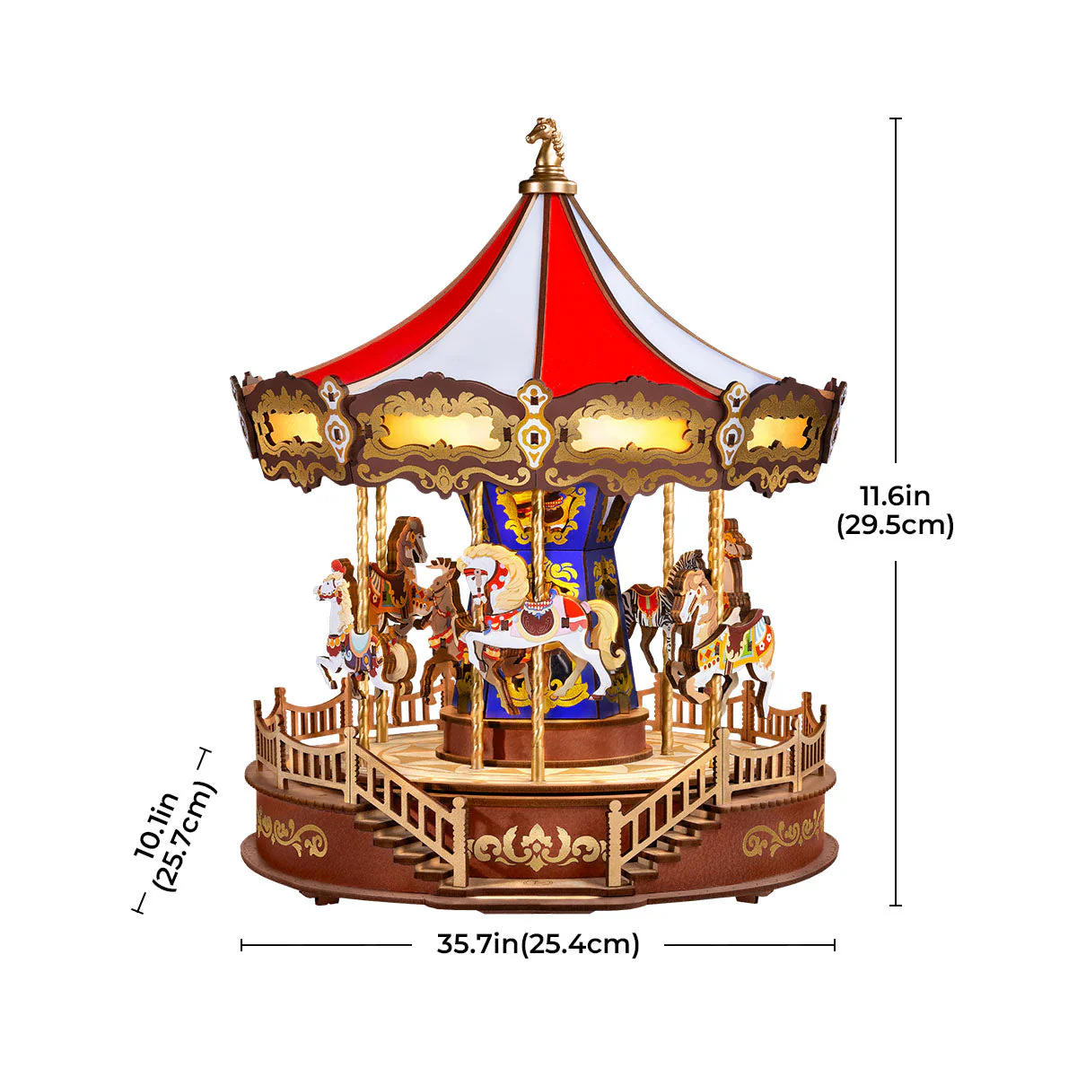 Classic Carousel 3D Wooden Puzzle — Rotating Music Box with LED Lights - Image 5