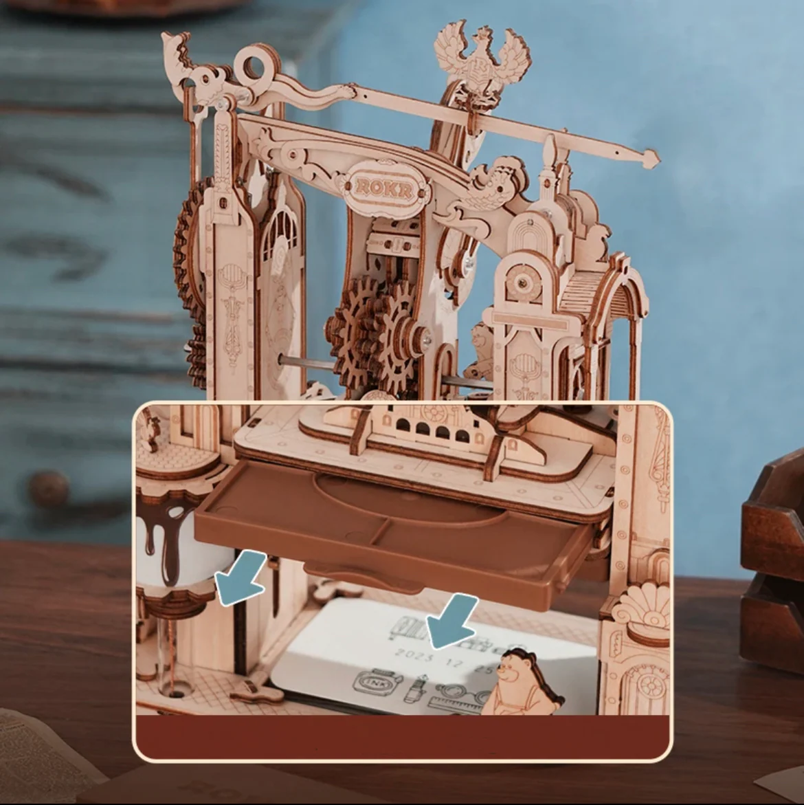Classic Printing Press Mechanical 3D Wooden Puzzle - Image 3