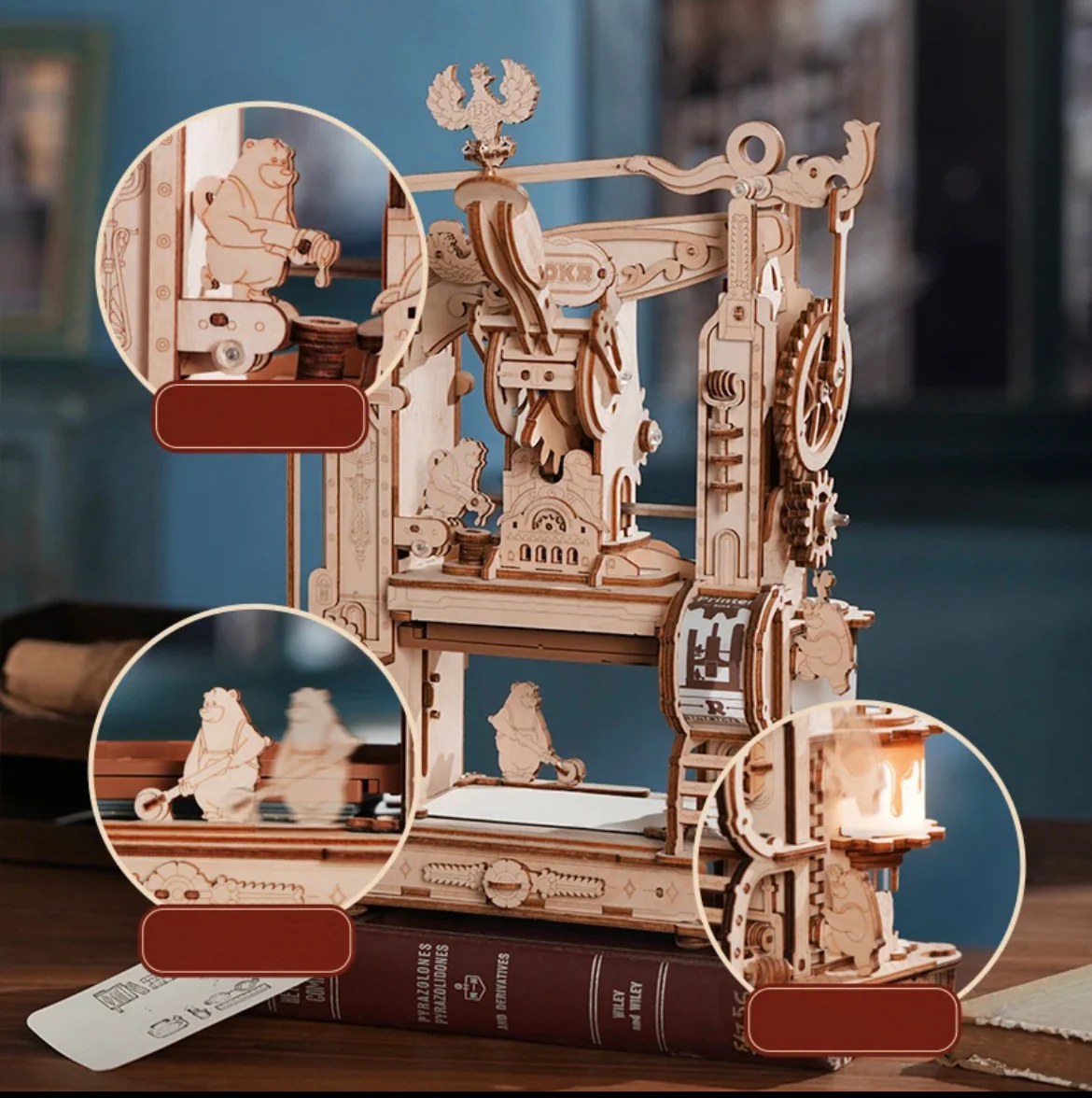 Classic Printing Press Mechanical 3D Wooden Puzzle - Image 4