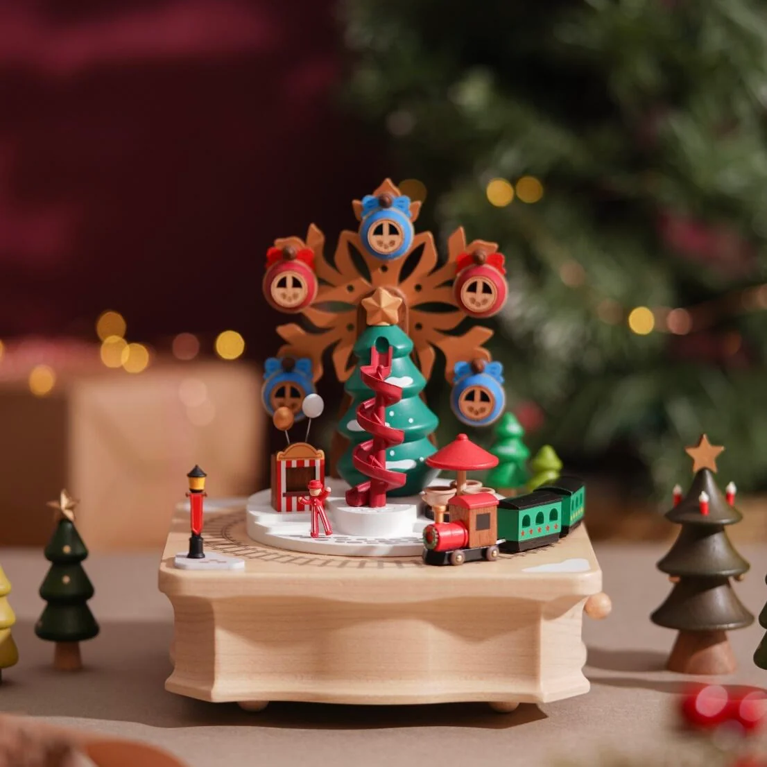 Confident-- Wooden Music Box Christmas Decoration--Christmas tree Ferris wheel Castle - Image 3