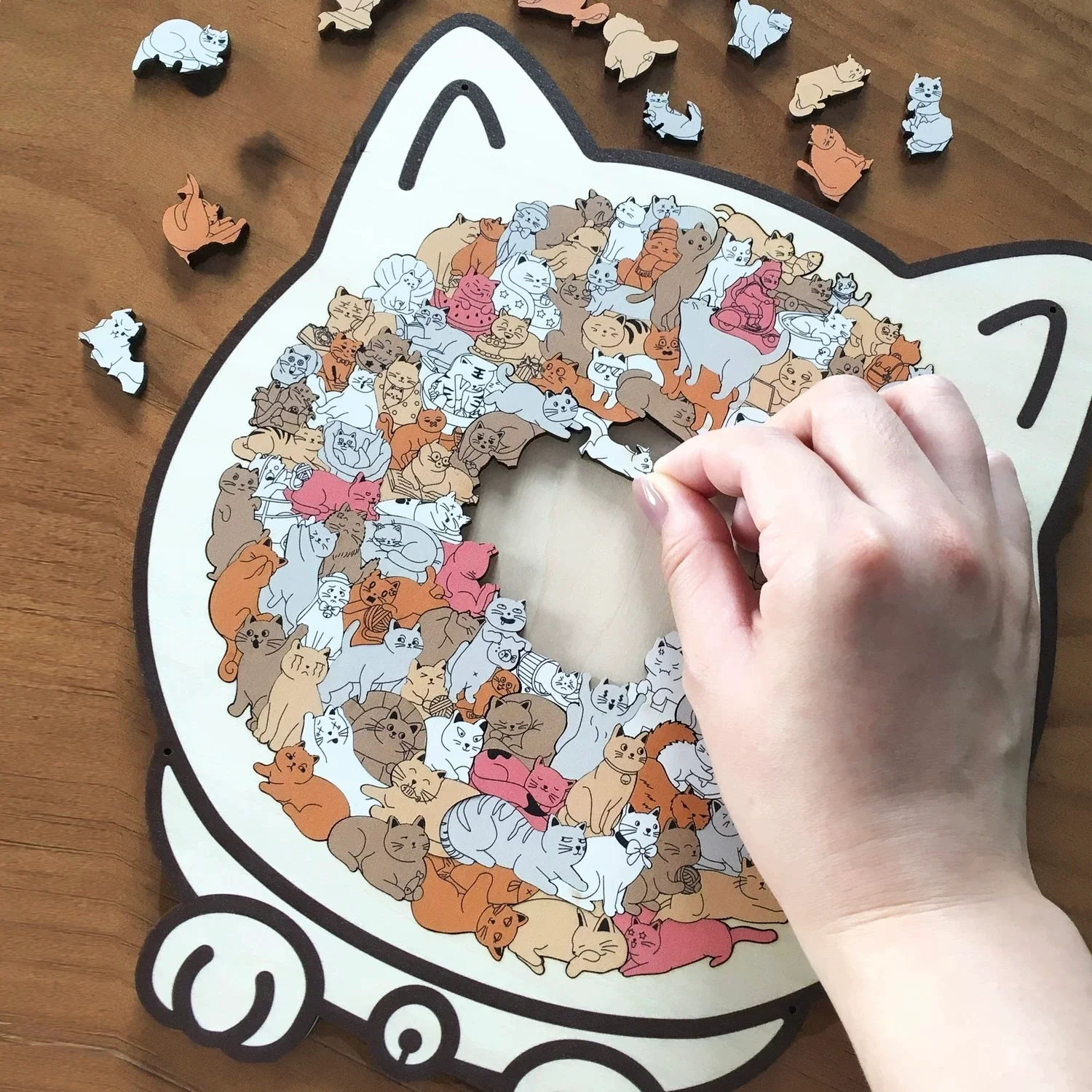 Cozy Cat Crowd — Wooden Jigsaw Puzzle (Cat-Shaped Board, Whimsy Pieces) - Image 5