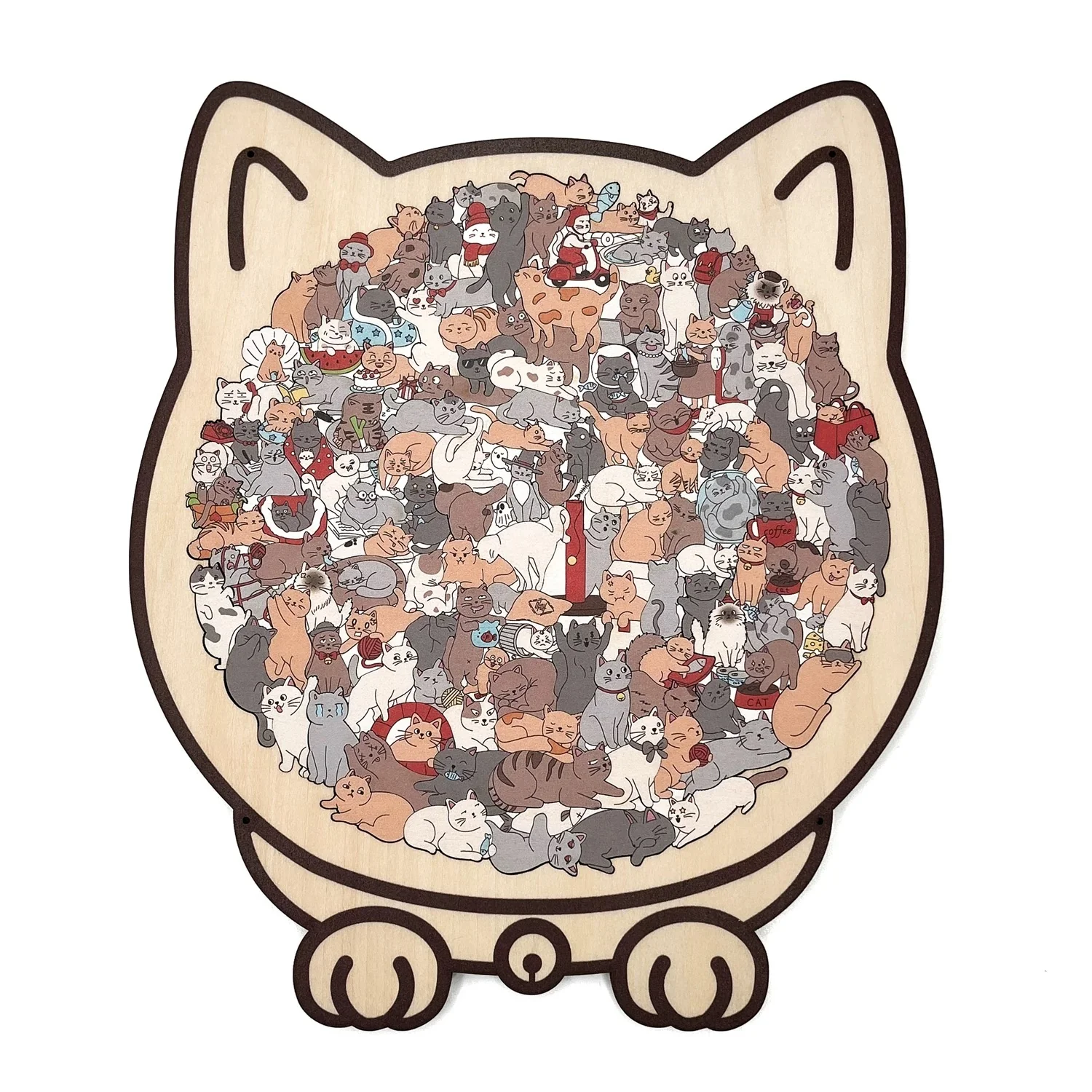Cozy Cat Crowd — Wooden Jigsaw Puzzle (Cat-Shaped Board, Whimsy Pieces) - Image 6