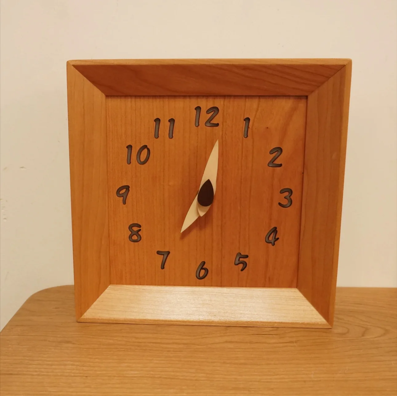 CraftsMM Handmade Wooden Clock Silent Adjustable Soft Light, Cherry Wood Walnut Square Rustic Natural Wood Clocks Decor for Home Kitchen Living Room Office, Type-C Charger(8 Inch) - Image 4