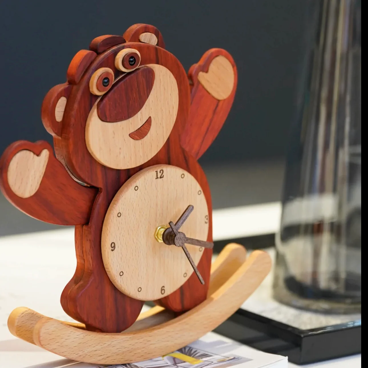 Disney Lotso Wooden Rocking Clock – Handmade Solid Wood Timepiece with Swinging Motion - Image 5