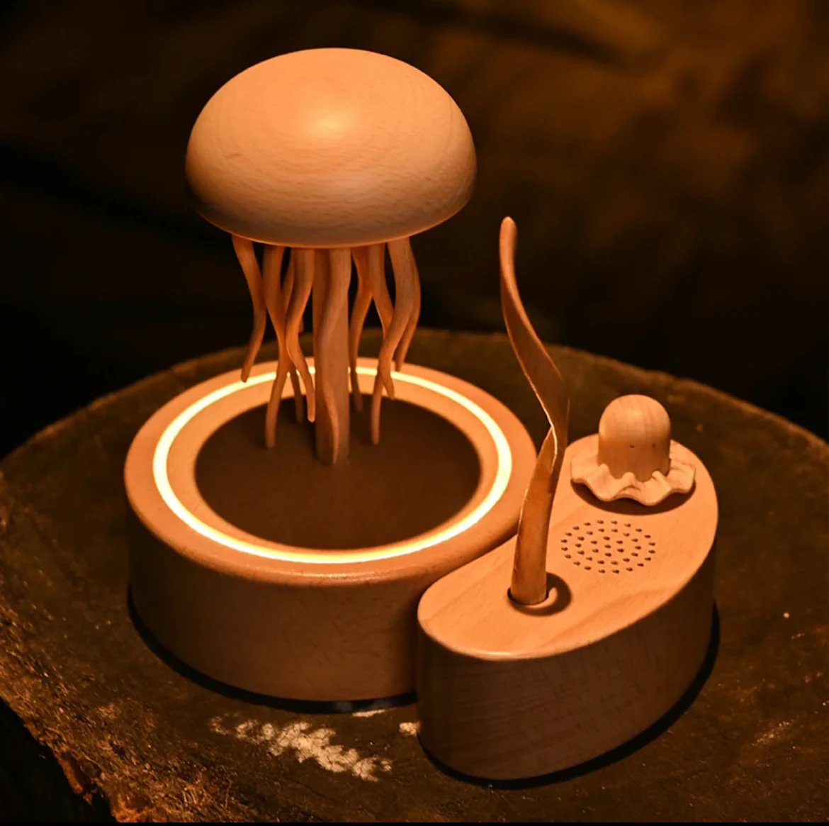 Original Handmade Exquisite Wooden Jellyfish with Bluetooth & Ambient Lighting - Image 3