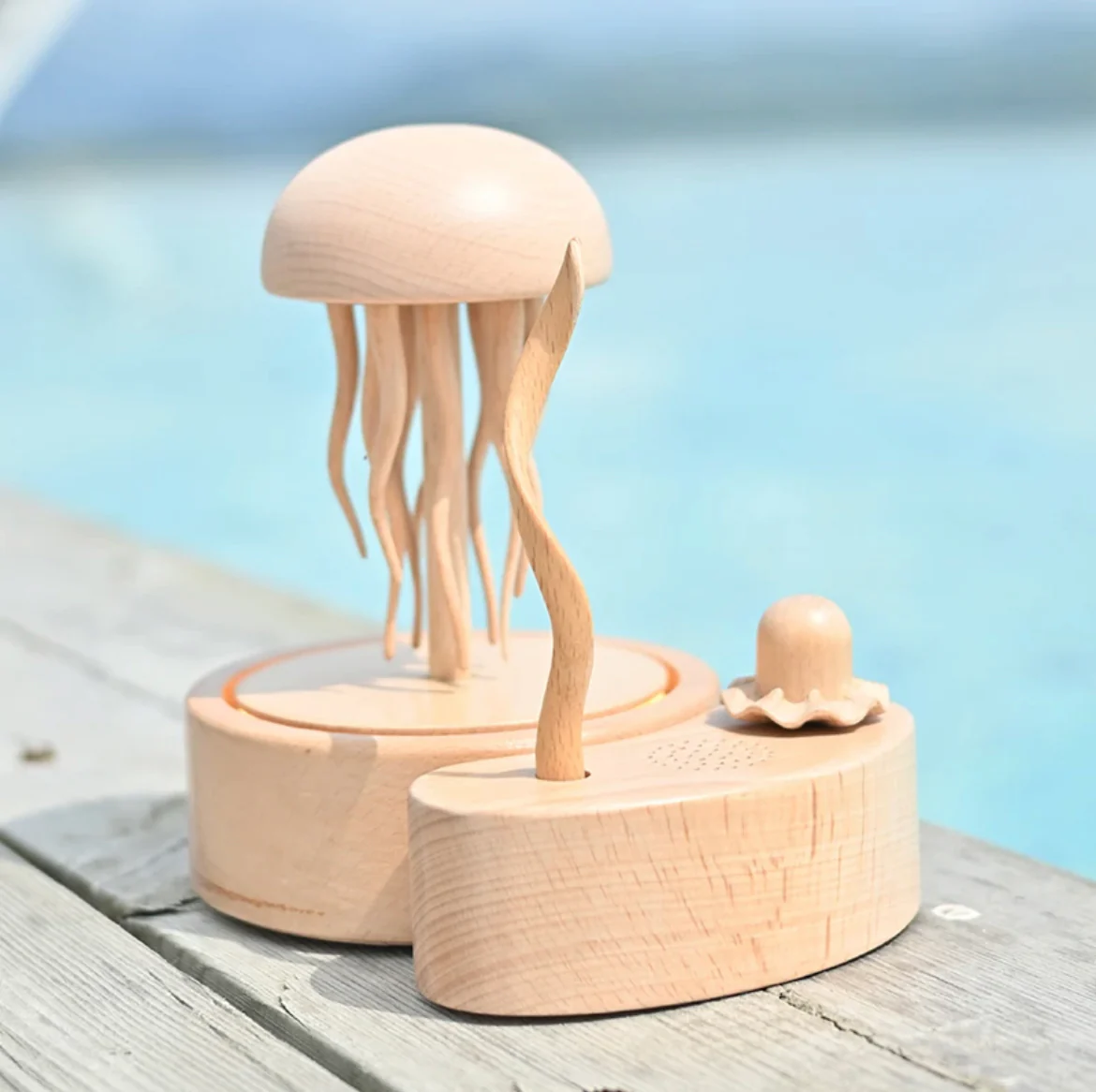 Original Handmade Exquisite Wooden Jellyfish with Bluetooth & Ambient Lighting - Image 4