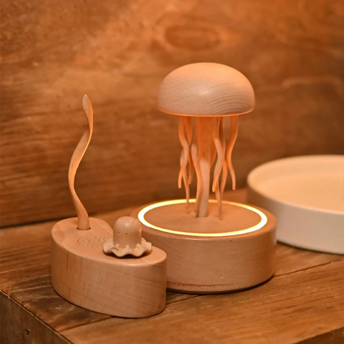 Original Handmade Exquisite Wooden Jellyfish with Bluetooth & Ambient Lighting - Image 5