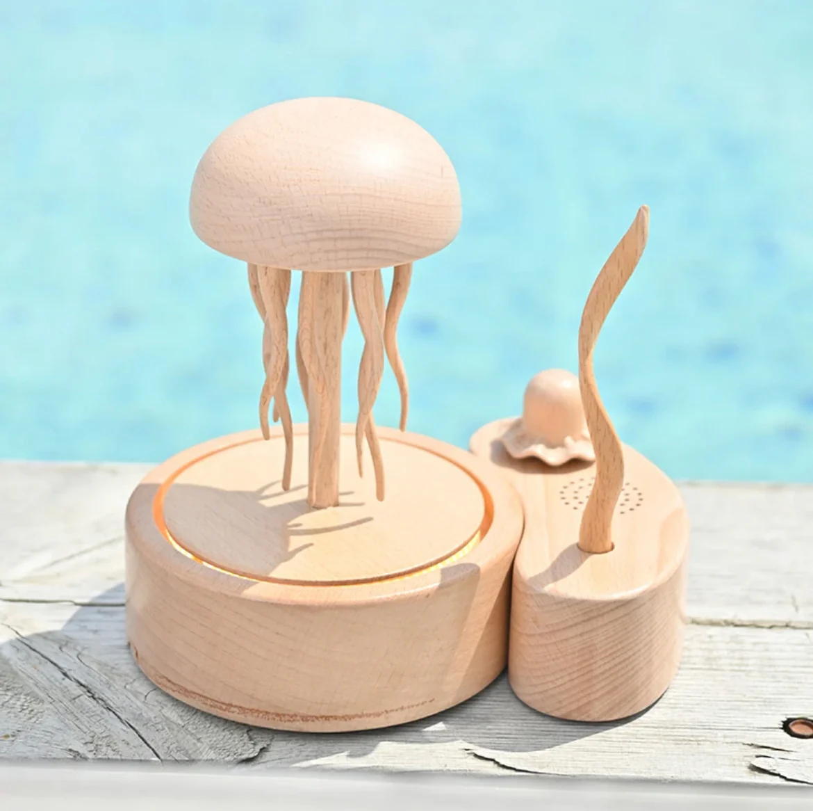 Original Handmade Exquisite Wooden Jellyfish with Bluetooth & Ambient Lighting - Image 6