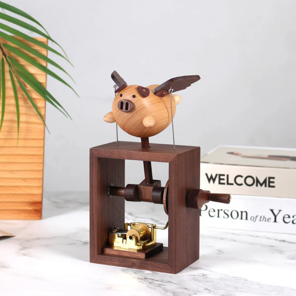 Original Flying Pig Cloud House Wooden Night Light – Handcrafted Winged Pig Desk Decor - Image 8