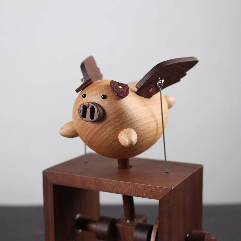 Original Flying Pig Cloud House Wooden Night Light – Handcrafted Winged Pig Desk Decor - Image 9