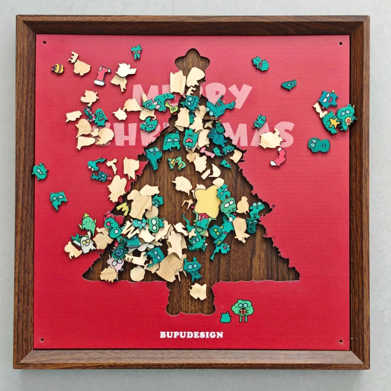 Framed Wooden Christmas Tree Puzzle Wall Art - Image 5