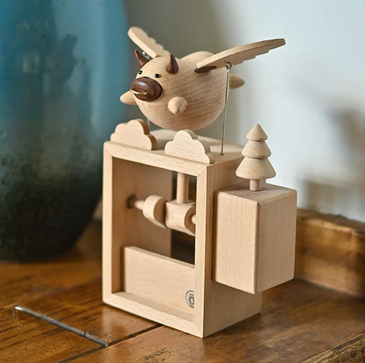 Original Handmade Wooden Craft Flying Cow with Speaker - Image 5