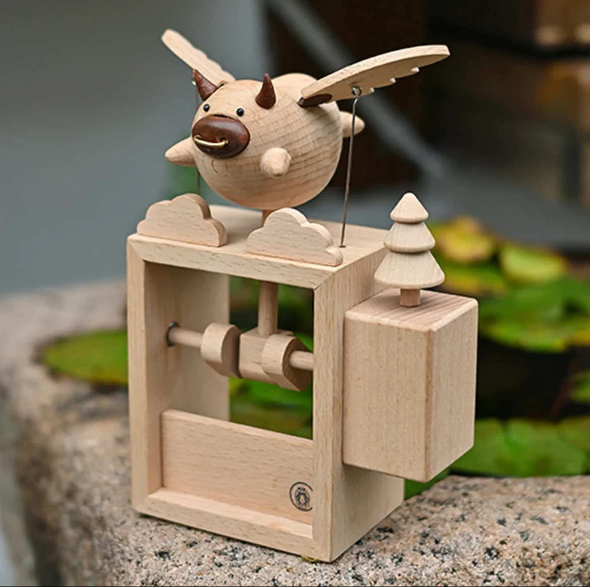 Original Handmade Wooden Craft Flying Cow with Speaker - Image 6
