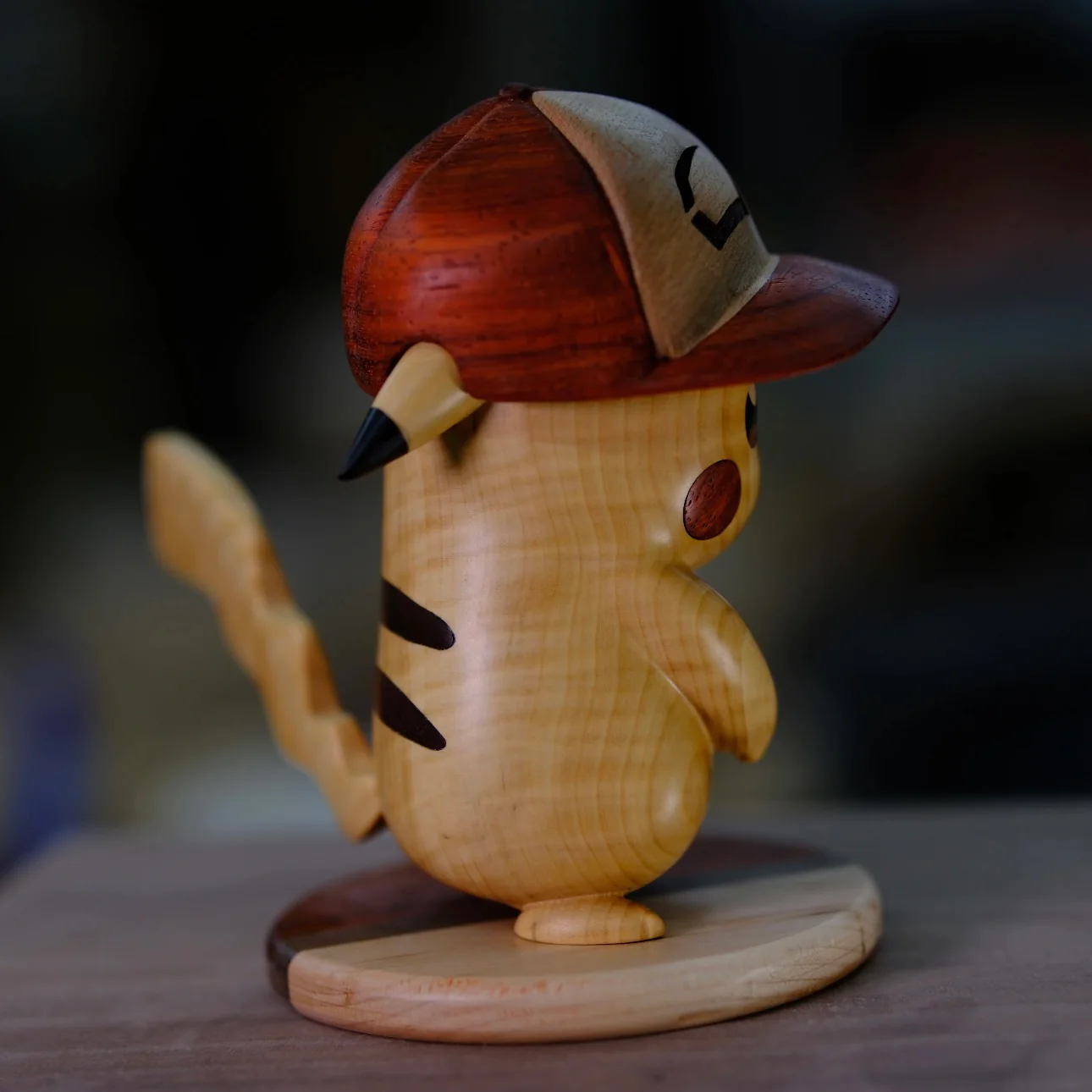 Hand-Carved Boxwood Pokemon-Inspired Pikachu Figurine – Artisan Wooden Collectible Decor - Image 3