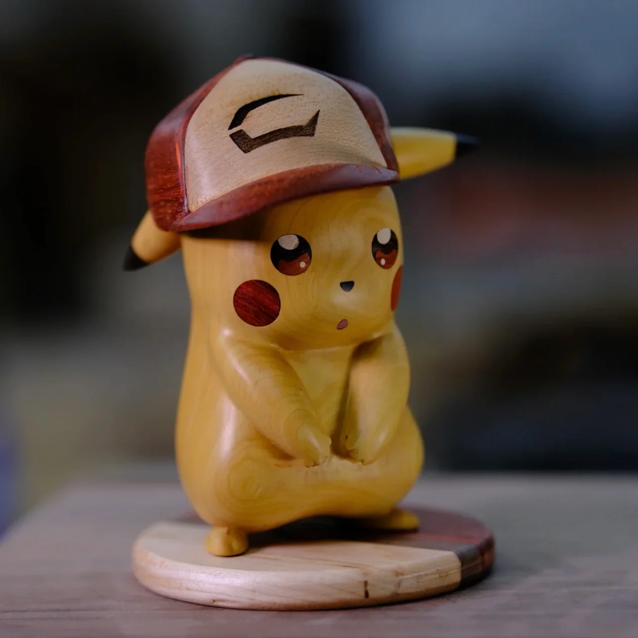 Hand-Carved Boxwood Pokemon-Inspired Pikachu Figurine – Artisan Wooden Collectible Decor - Image 4