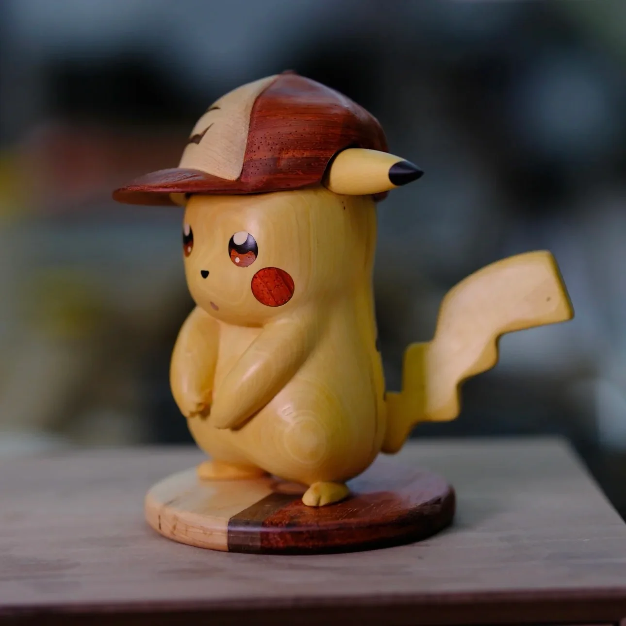 Hand-Carved Boxwood Pokemon-Inspired Pikachu Figurine – Artisan Wooden Collectible Decor - Image 5