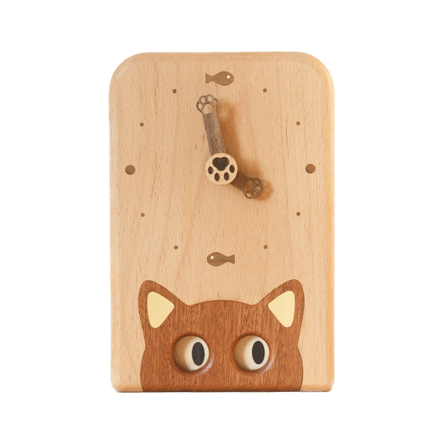 Hand-carved Creative Kitten Eye-Tracking Wooden Clock - Image 5