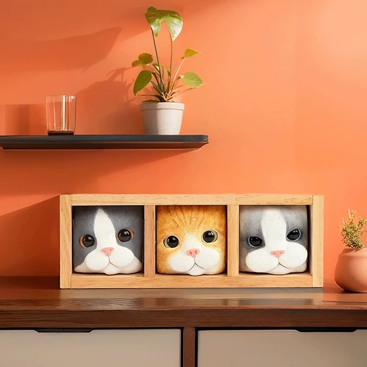 Hand-Carved Pop-up Cat Storage Wooden Box - Image 3