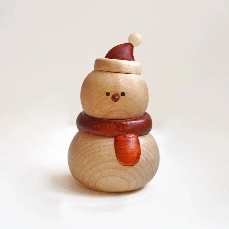 Hand-carved Solid Wood Snowman Decoration - Image 4