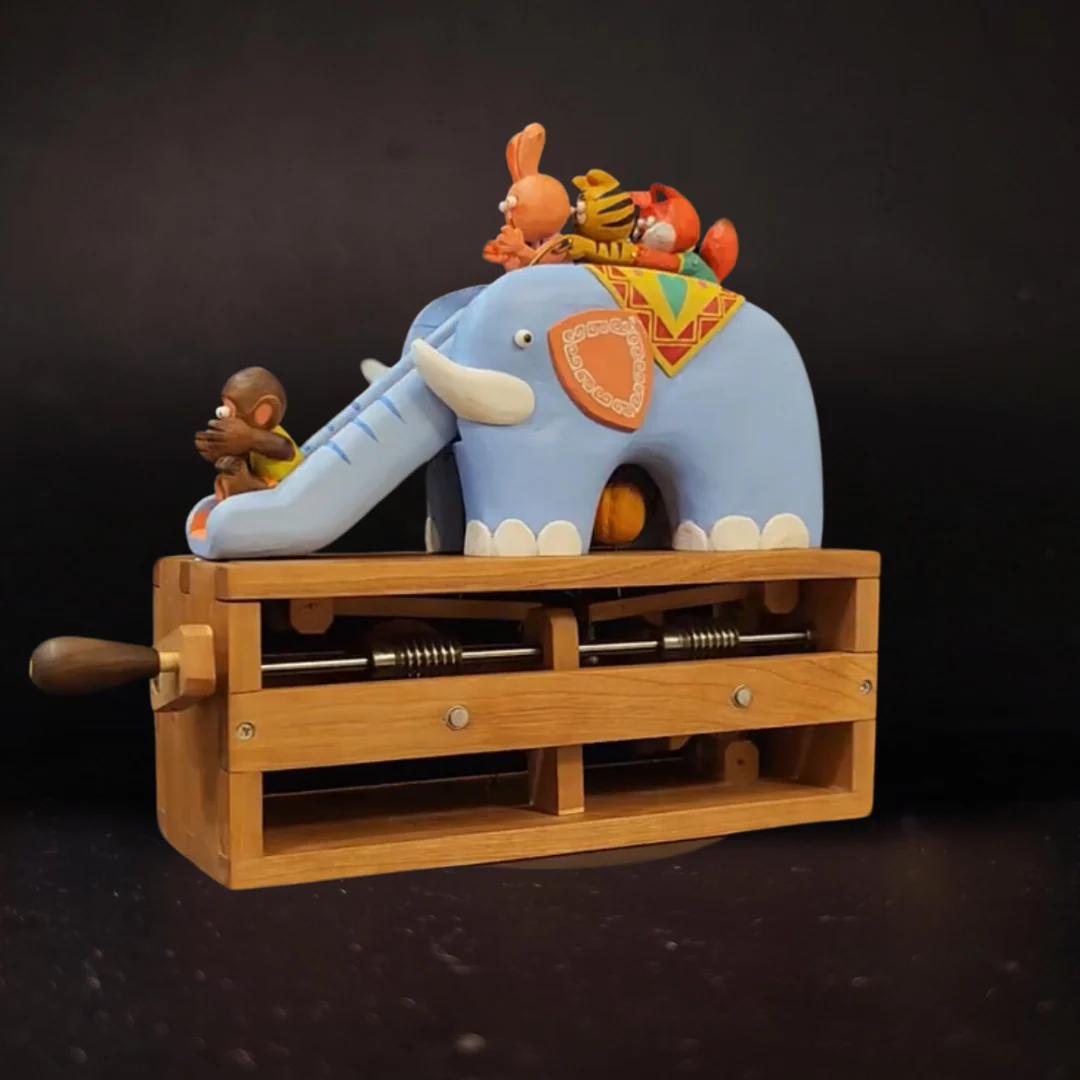Hand-carved Wood Elephant Slide Automata: A Nostalgic Ride - Image 5