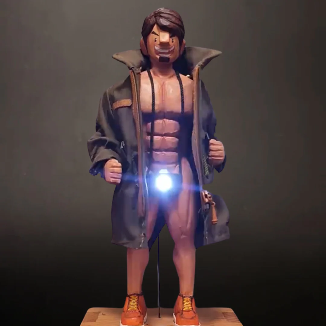 Hand-carved Wood Muscle Man Automata Lamp: Twist the Crank, Ignite the Power - Image 3