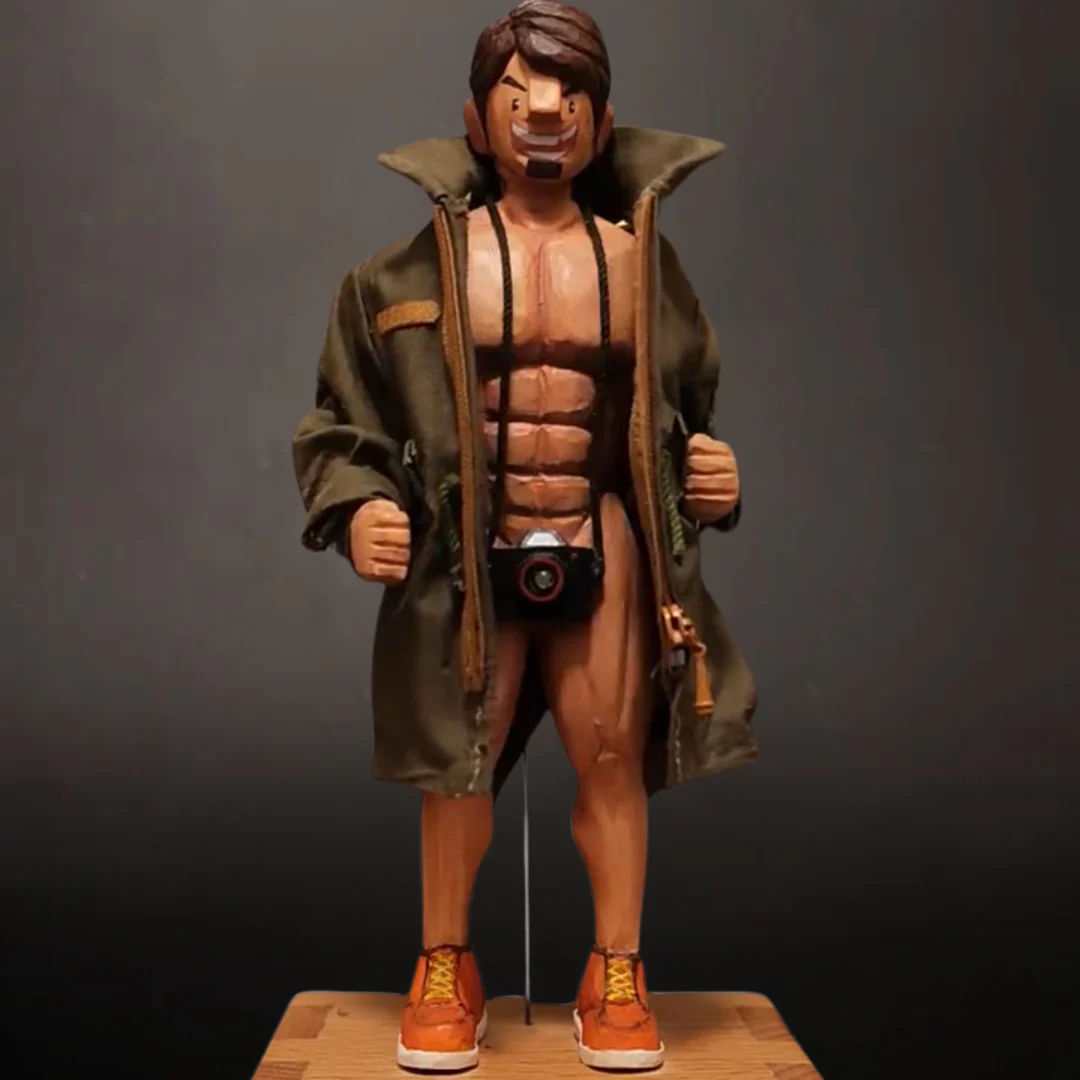 Hand-carved Wood Muscle Man Automata Lamp: Twist the Crank, Ignite the Power - Image 4