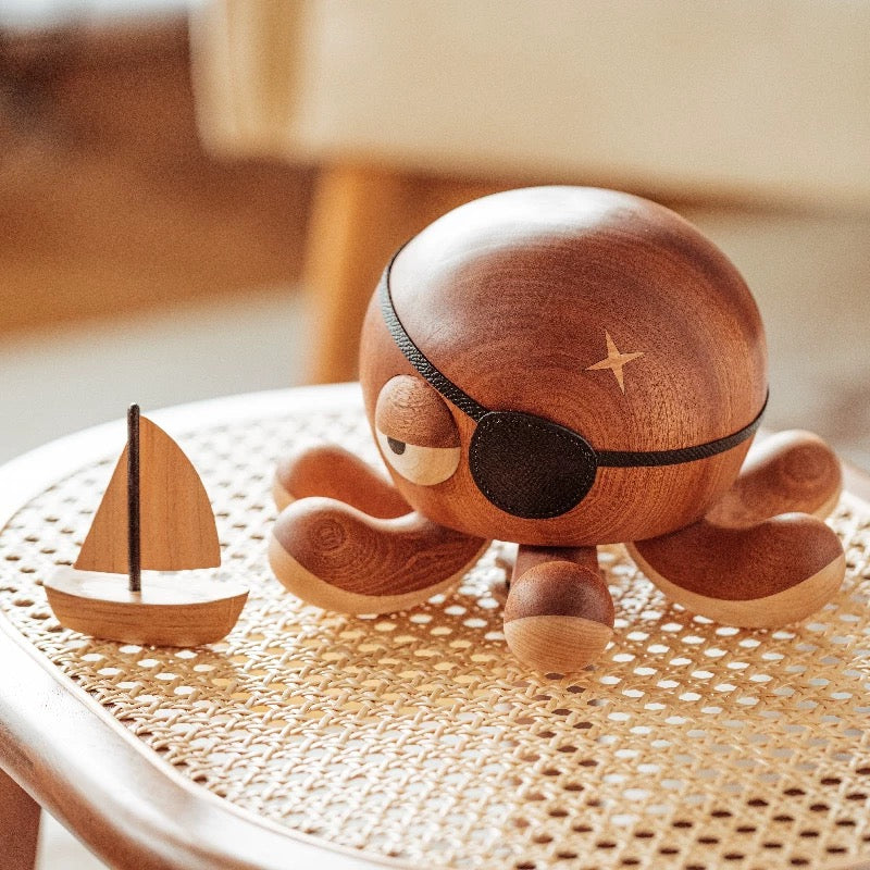 Hand-carved Wooden Pirate Octopus Piggy Bank - Image 3