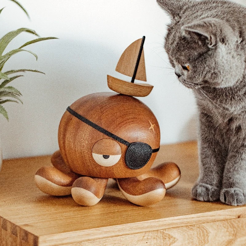 Hand-carved Wooden Pirate Octopus Piggy Bank - Image 4