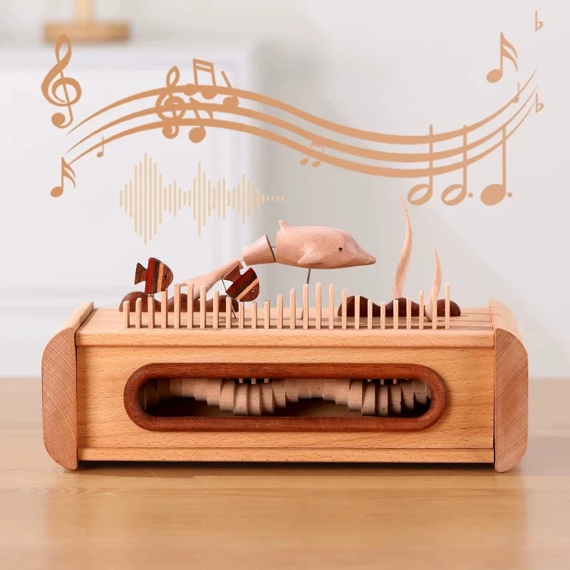 Handcrafted Automata Dolphin-Themed Wooden Bluetooth Speaker with Ambient Lighting - Image 3