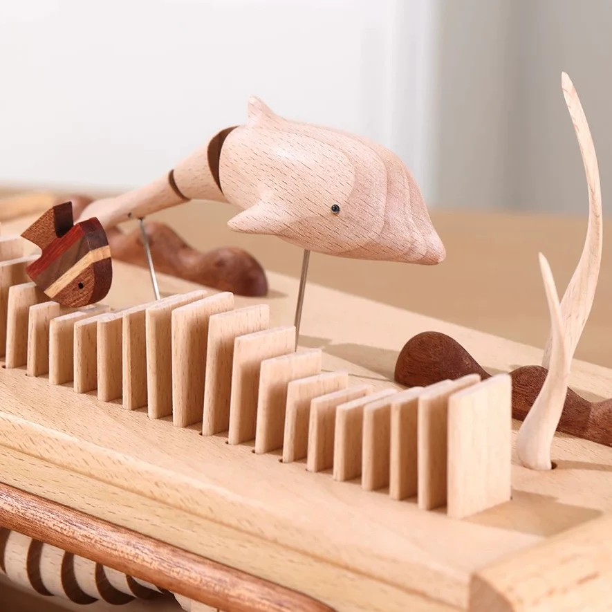 Handcrafted Automata Dolphin-Themed Wooden Bluetooth Speaker with Ambient Lighting - Image 4
