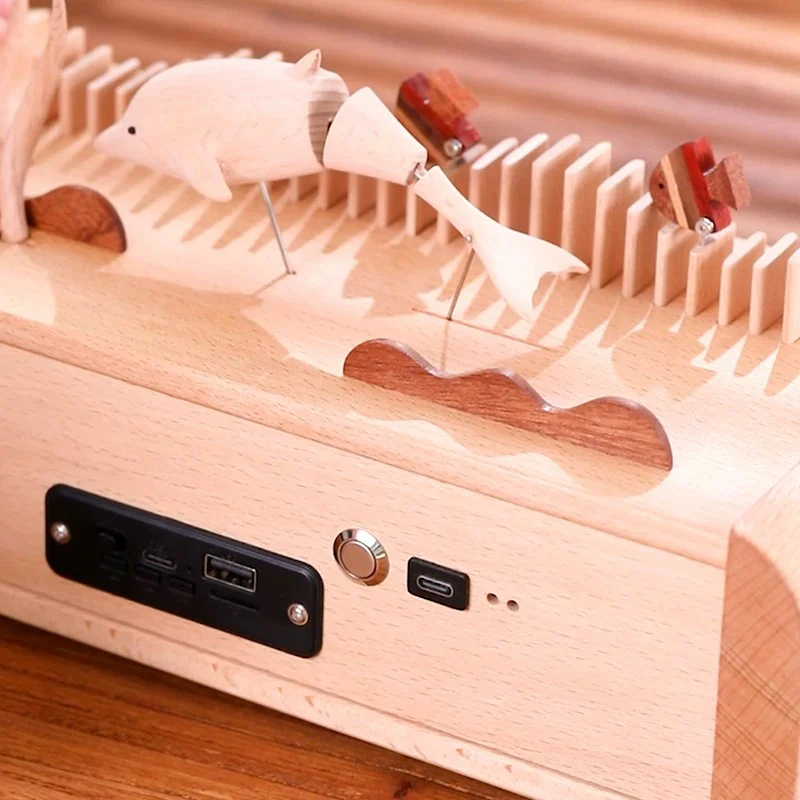 Handcrafted Automata Dolphin-Themed Wooden Bluetooth Speaker with Ambient Lighting - Image 7