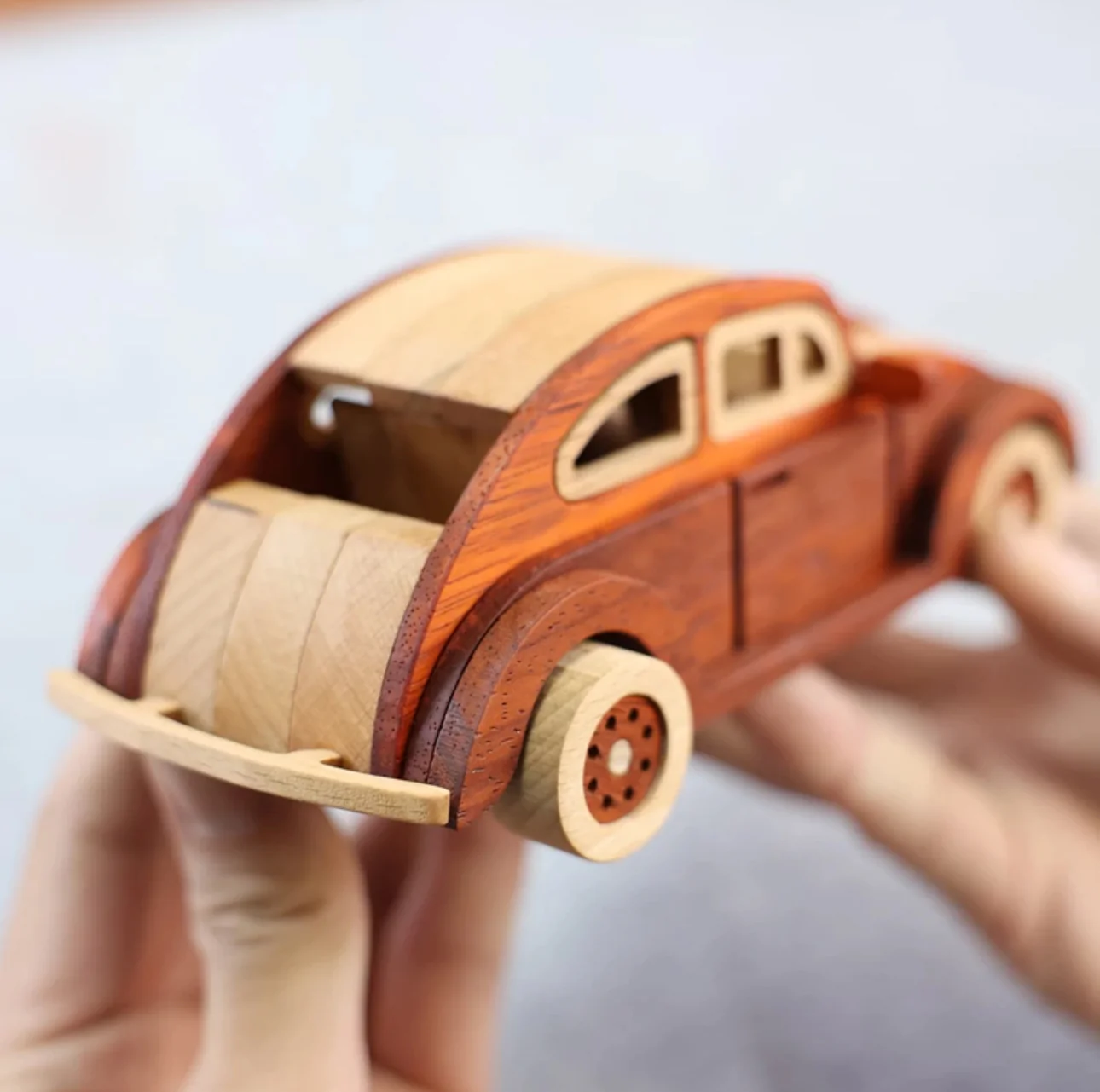 Handcrafted Vintage Style Beetle Car Model - Red Sandalwood and Oak Wood Materials-Unique Gift for Children Car Enthusiasts Friends - Image 4