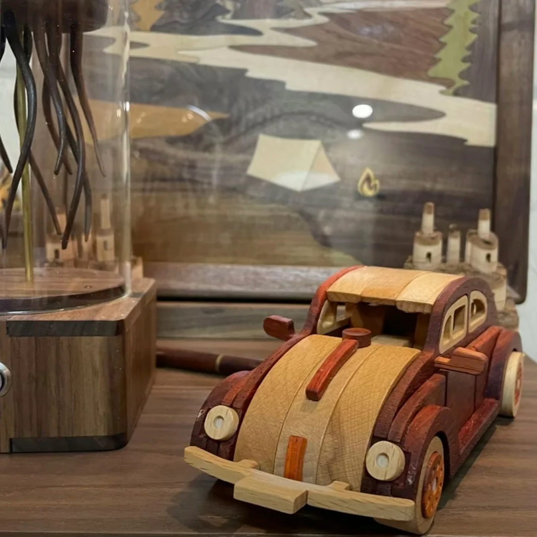 Handcrafted Vintage Style Beetle Car Model - Red Sandalwood and Oak Wood Materials-Unique Gift for Children Car Enthusiasts Friends - Image 5