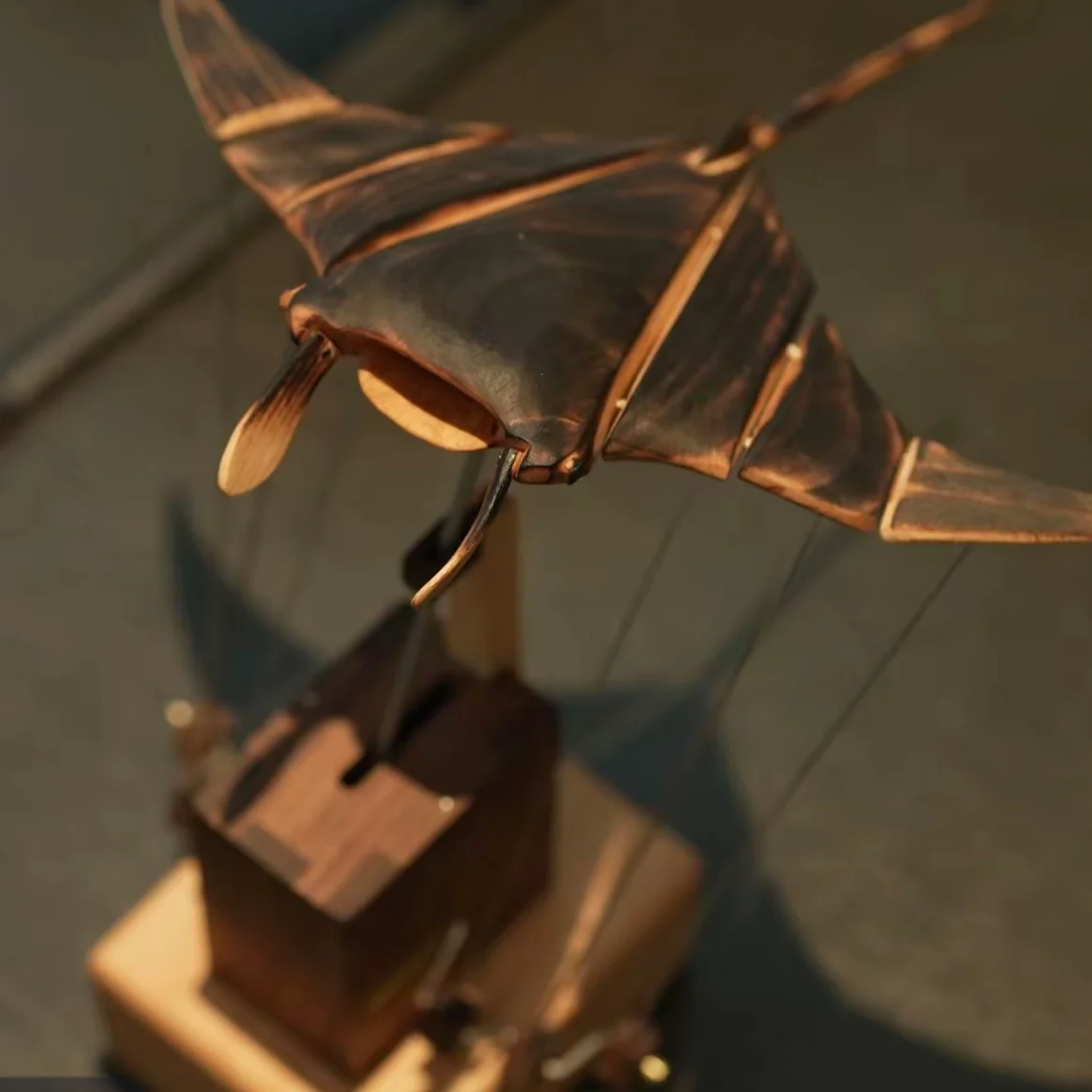 Original Handcrafted Wooden Manta Ray Automata – Smooth Gliding Motion Inspired by Ocean Grace - Image 8