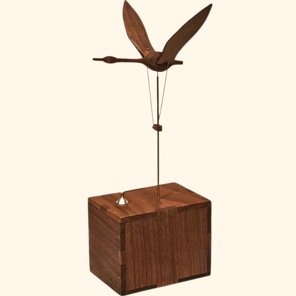 Handmade Walnut Wood Automata Jellyfish, Swan, Narwhal Music Box - Image 2