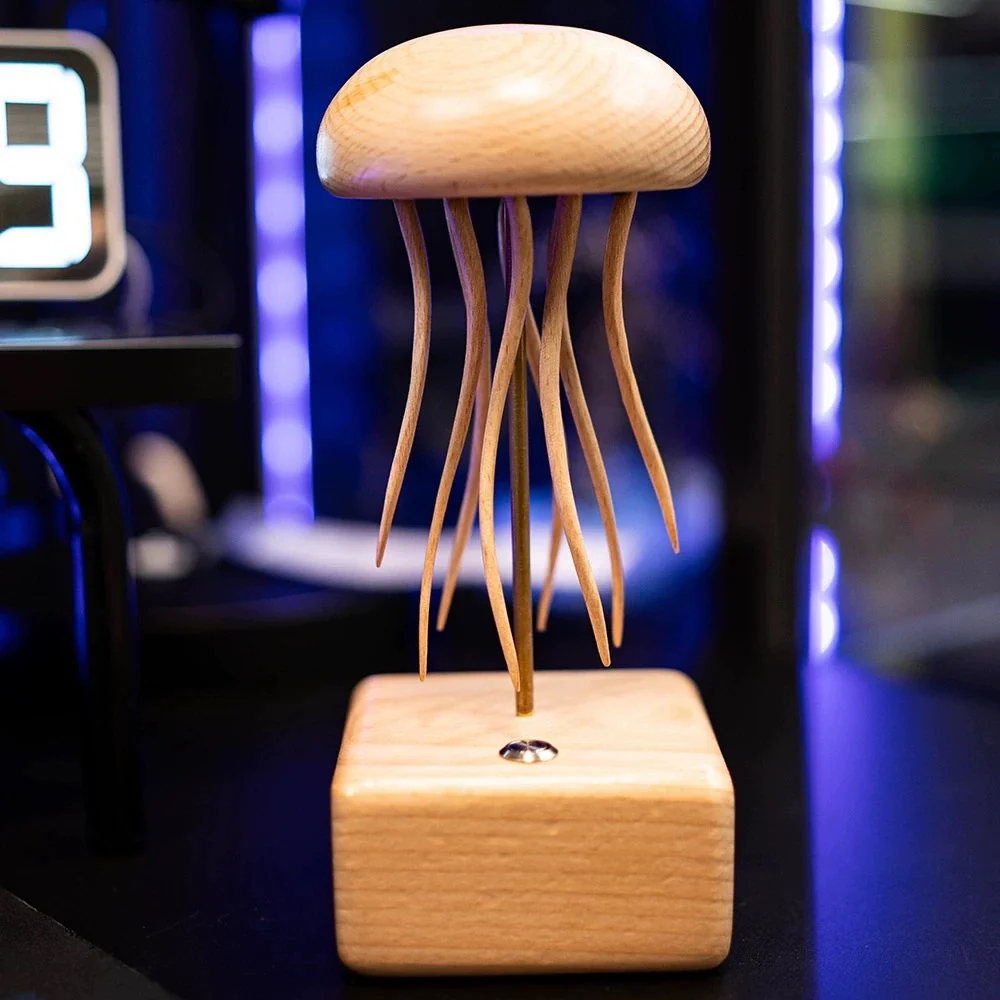 Handmade Walnut Wood Automata Jellyfish, Swan, Narwhal Music Box - Image 3