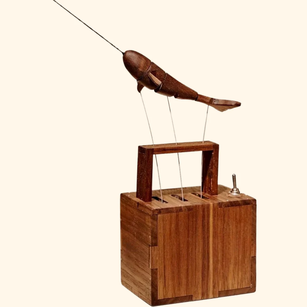Handmade Walnut Wood Automata Jellyfish, Swan, Narwhal Music Box - Image 5