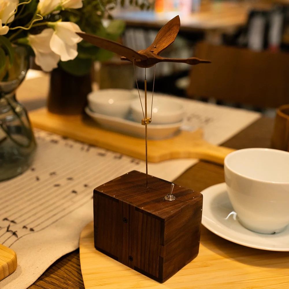 Handmade Walnut Wood Automata Jellyfish, Swan, Narwhal Music Box - Image 6