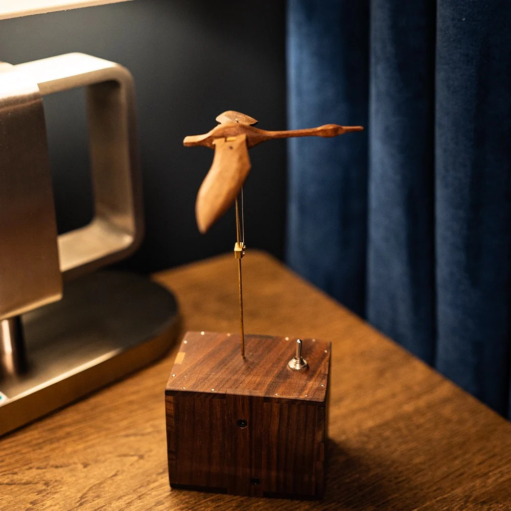 Handmade Walnut Wood Automata Jellyfish, Swan, Narwhal Music Box - Image 7