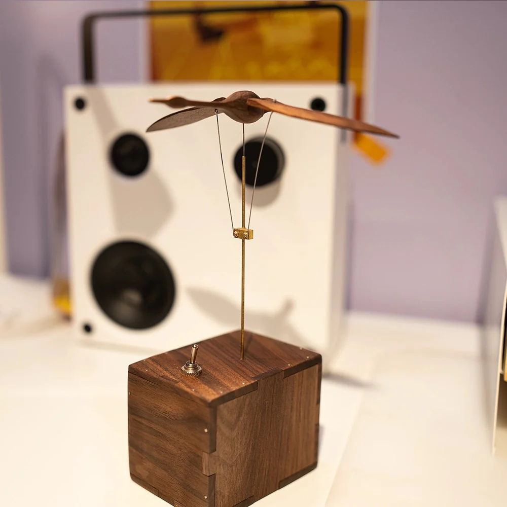 Handmade Walnut Wood Automata Jellyfish, Swan, Narwhal Music Box - Image 8