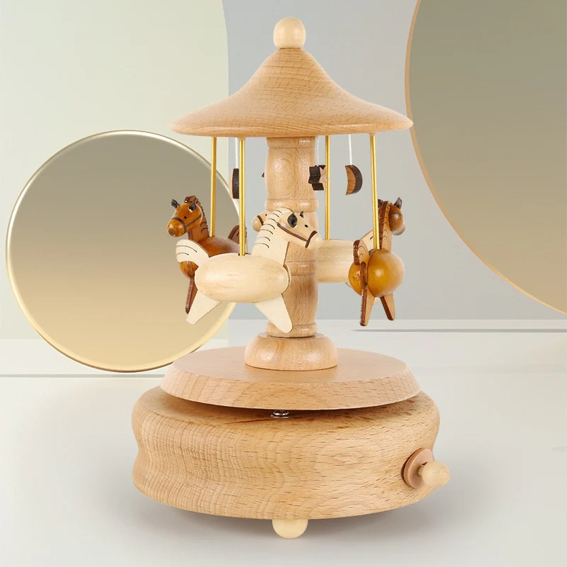 Handcrafted Wooden Carousel Music Box – Rotating Horse Merry-Go-Round Gift - Image 4