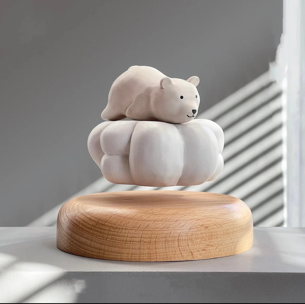 Original Handmade Wooden Craft Levitating White Polar Bear - A Charming and Healing Gift for Family and Friends - Image 3