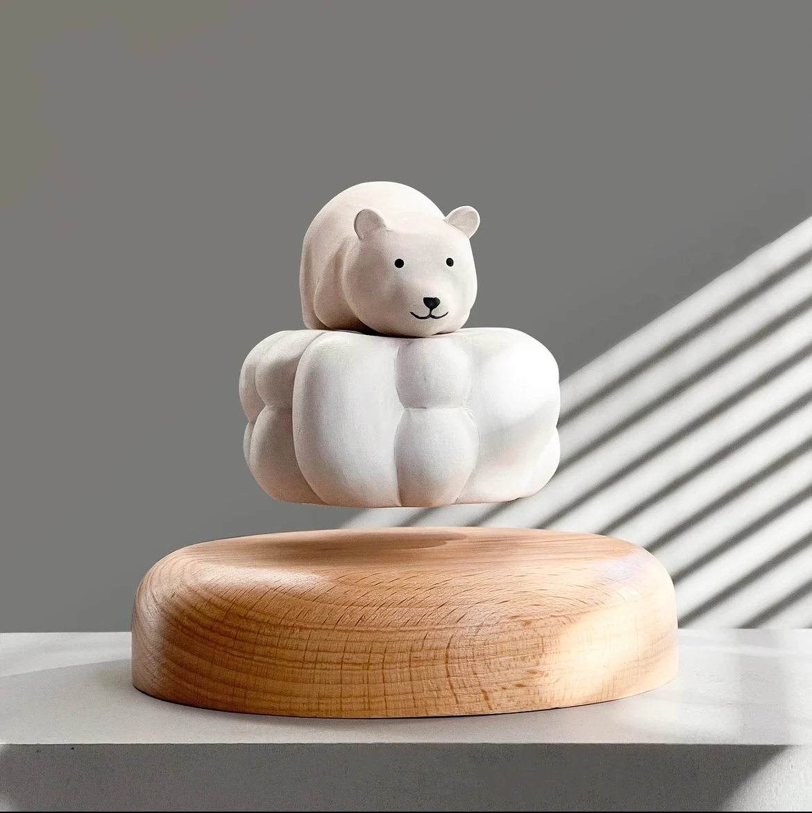 Original Handmade Wooden Craft Levitating White Polar Bear - A Charming and Healing Gift for Family and Friends - Image 5