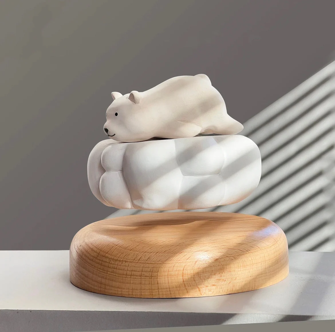 Original Handmade Wooden Craft Levitating White Polar Bear - A Charming and Healing Gift for Family and Friends - Image 6