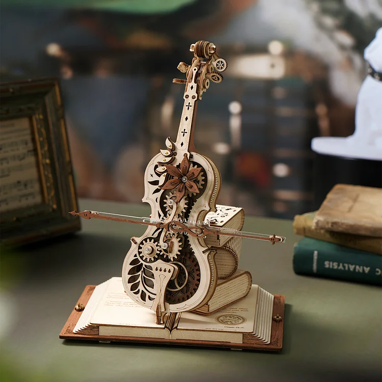 DIY Vintage Cello Mechanical Music Box 3D Wooden Puzzle with the Beautiful Music 'Nocturne, Op.9, No.2 in E-flat' - Image 4