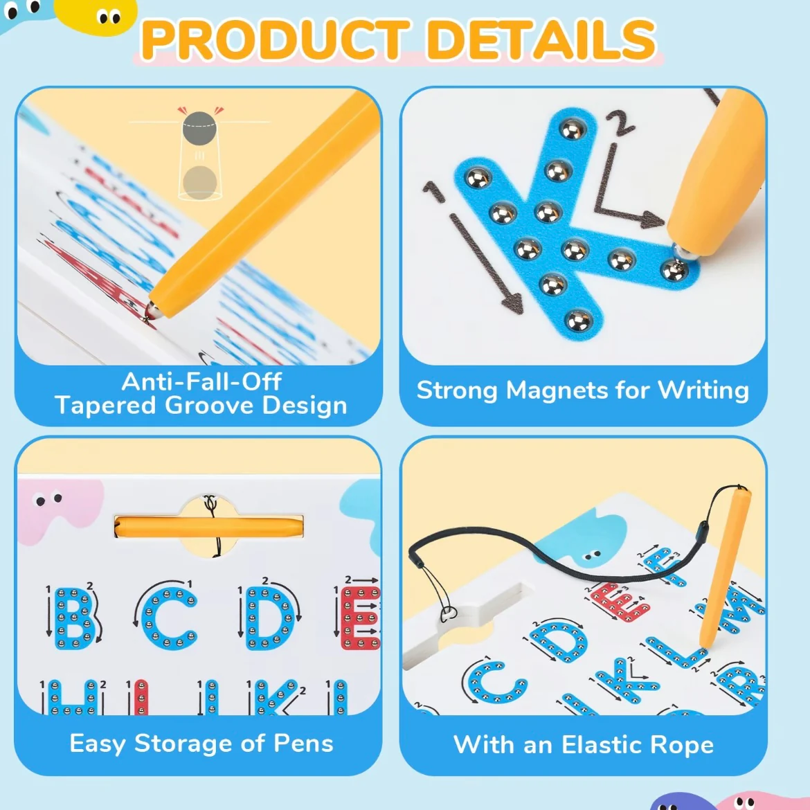 Magnetic Alphabet & Number Tracing Board – Double-Sided Montessori Learning Toy for Kids - Image 4